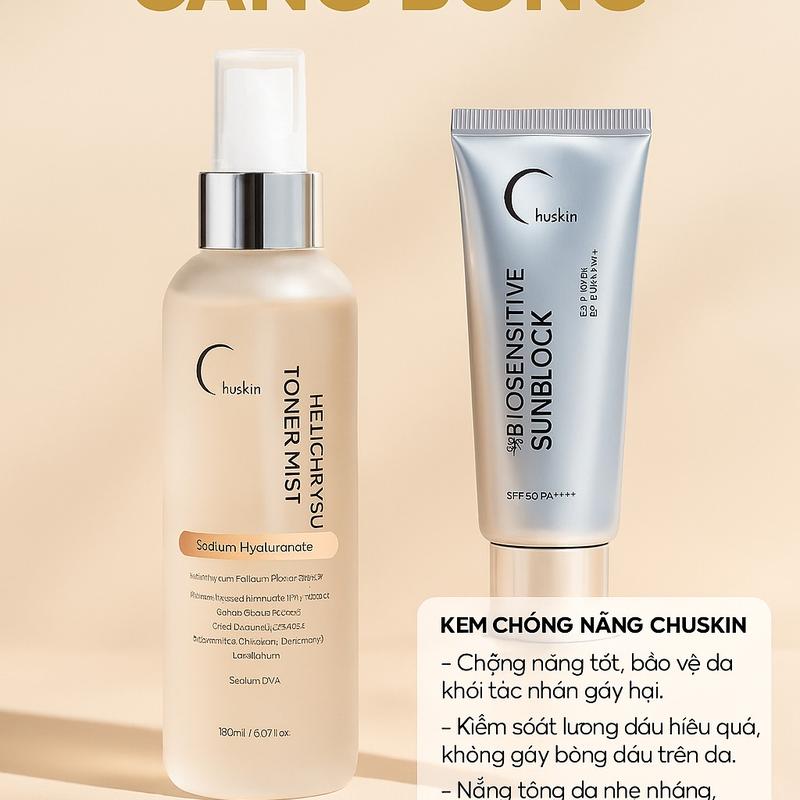 Combo xịt Khoáng Đa Nhiệm & Kem Chống Nắng Nâng Tone Chuskin – Dưỡng Ẩm, Bảo Vệ Da –  CB0136