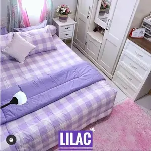 Sprei Motif Aesthetic EMILY LILAC ukuran 180x200 flatbed Seprei Set Sarung Bantal dan Guling