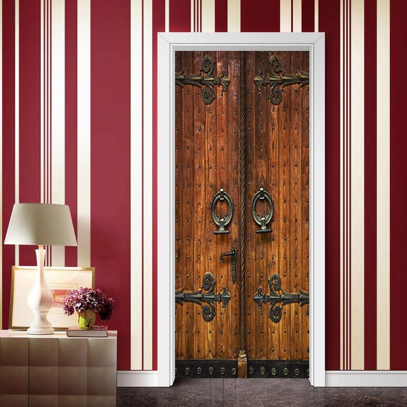 Vintage Door Pattern Door Sticker, 2pcs/set Removable Waterproof Door Sticker, Self-adhesive Wall Decal, Wall Decor for Home Living Room Bedroom, Home Decor 7
