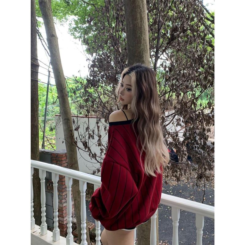 Áo Thi Đấu In Sọc, Phong Cách Mỹ Cổ Điển Dáng Ôm, Vai Và Cổ Tròn, Dáng Rộng Vừa Vặn, Tay Áo Dài, Thích Hợp Cho Mùa Thu 2024, Phong Cách Cô Gái Nóng Bỏng 2
