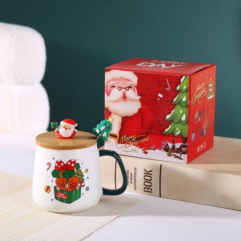 Product Introduction of Christmas Gift Santa Claus Mug with Cover Spoon Good-looking Ceramic Cup Practical Gift travel  water Drinkware Tumbler Reusable Washable Coffee Drink Reuse Drinkware Tumbler 18