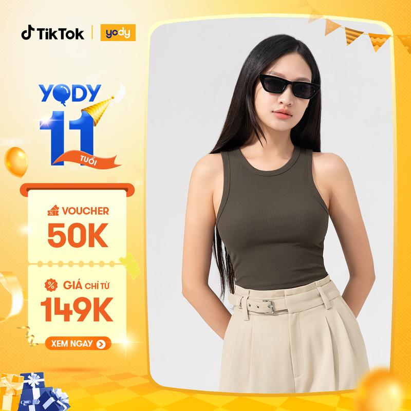 [ Flash sale ] YODY Áo 3 Lỗ Nữ Thun Rib Tăm Nhỏ Dáng Ngắn BLN7052