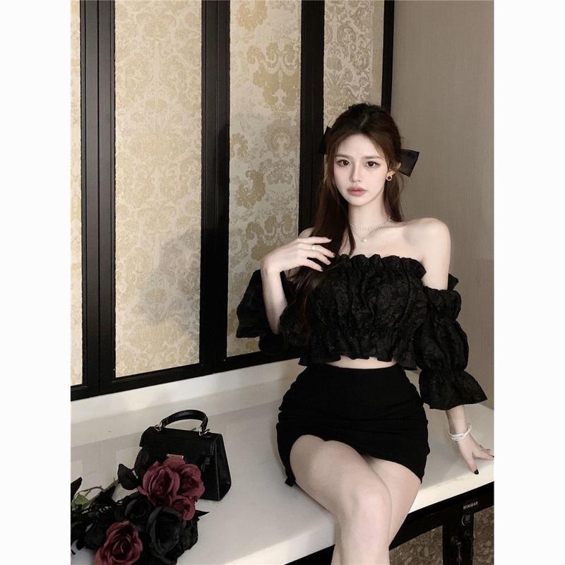 Áo Sơ Mi Trễ Vai Hình Lá, Ootd, Dành Cho Nữ, Tay Loe Rốn Ngắn, Áo Sơ Mi Dài Tay, Phong Cách Thanh Lịch Và Sang Trọng Kiểu Pháp, Thích Hợp Cho Mùa Hè 6