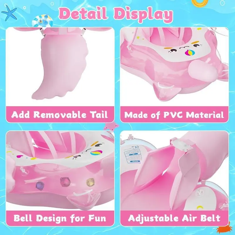 Baby Swimming Float with Canopy, Inflatable Swimming Pool Float with Sunshade, Swimming Pool Game Fun Gift, Swimming Accessories for Kids 3