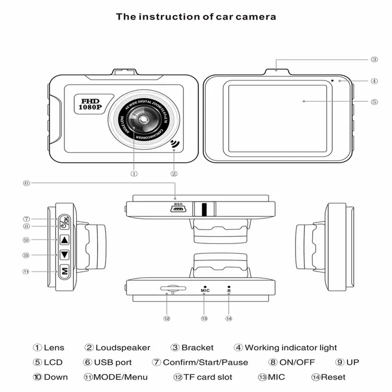 Camera hành trình, Camera ô tô FHD 1080P, Camera hành trình trên ô tô với màn hình 2.0 inch, Camera bảng điều khiển, Tầm nhìn ban đêm, Hỗ trợ tối đa thẻ 32GB 8