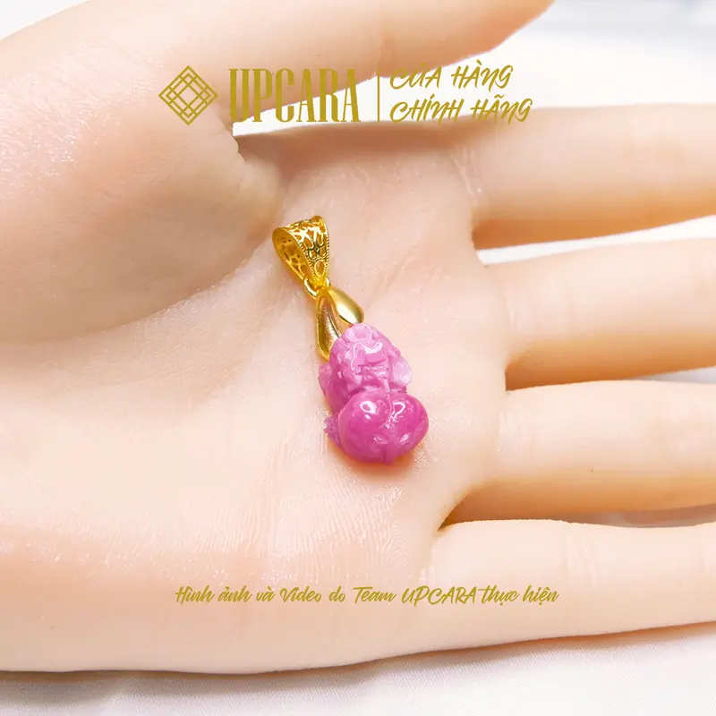 Mặt dây chuyền, mặt nhẫn tỳ hưu r u b y thái màu hồng chiêu tài lộc hợp mệnh hoả thổ UPCARA 2
