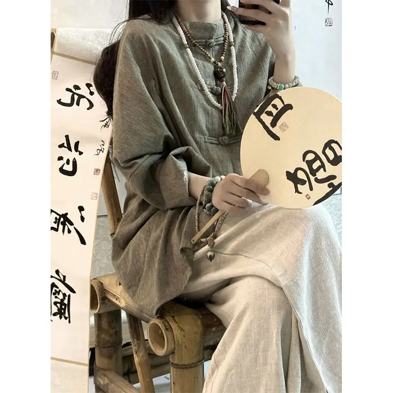 Áo Sơ Mi Cotton Và Vải Lanh Cho Nữ, Áo Có Nút Thắt Trung Quốc, Quần Áo Trà Mùa Hè, Cảm Giác Lạnh Zen, Mặc, Dáng Rộng