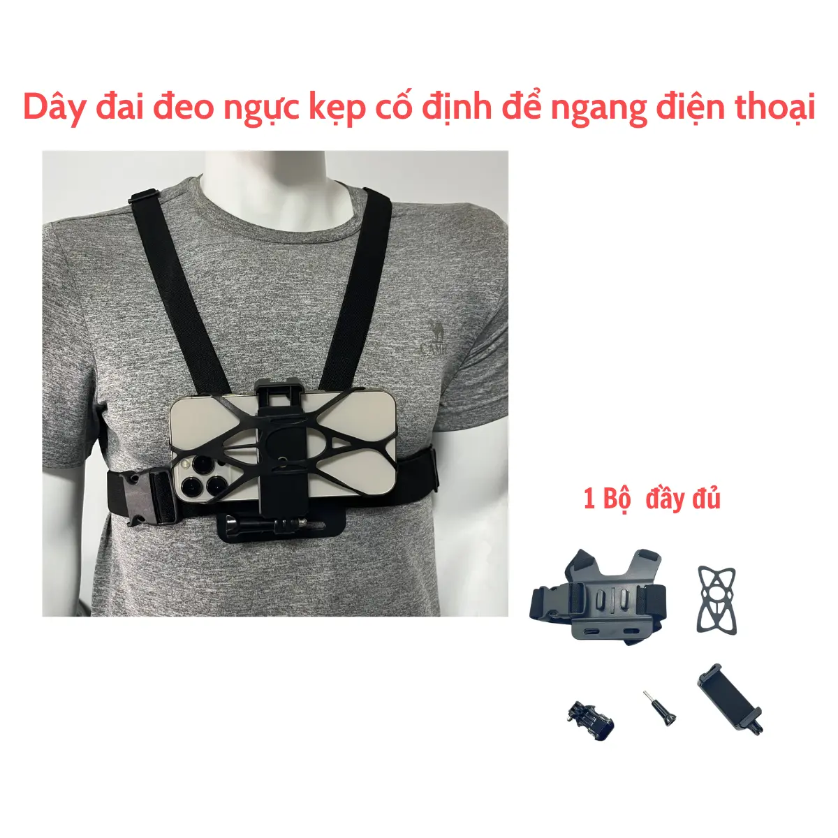 Dây đai đeo ngực cố định kẹp điện thoại, camera hành trình, gopro,... Phụ Kiện Selfie Kem