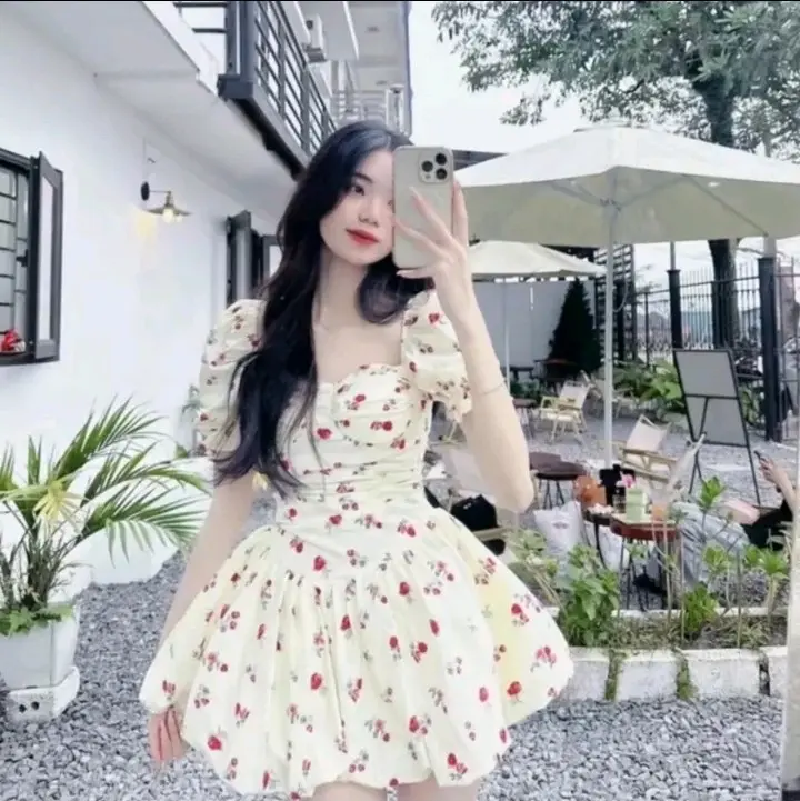 Váy cúp tay bồng dáng bí xòe dễ thương (có quần rời) Nữ Women