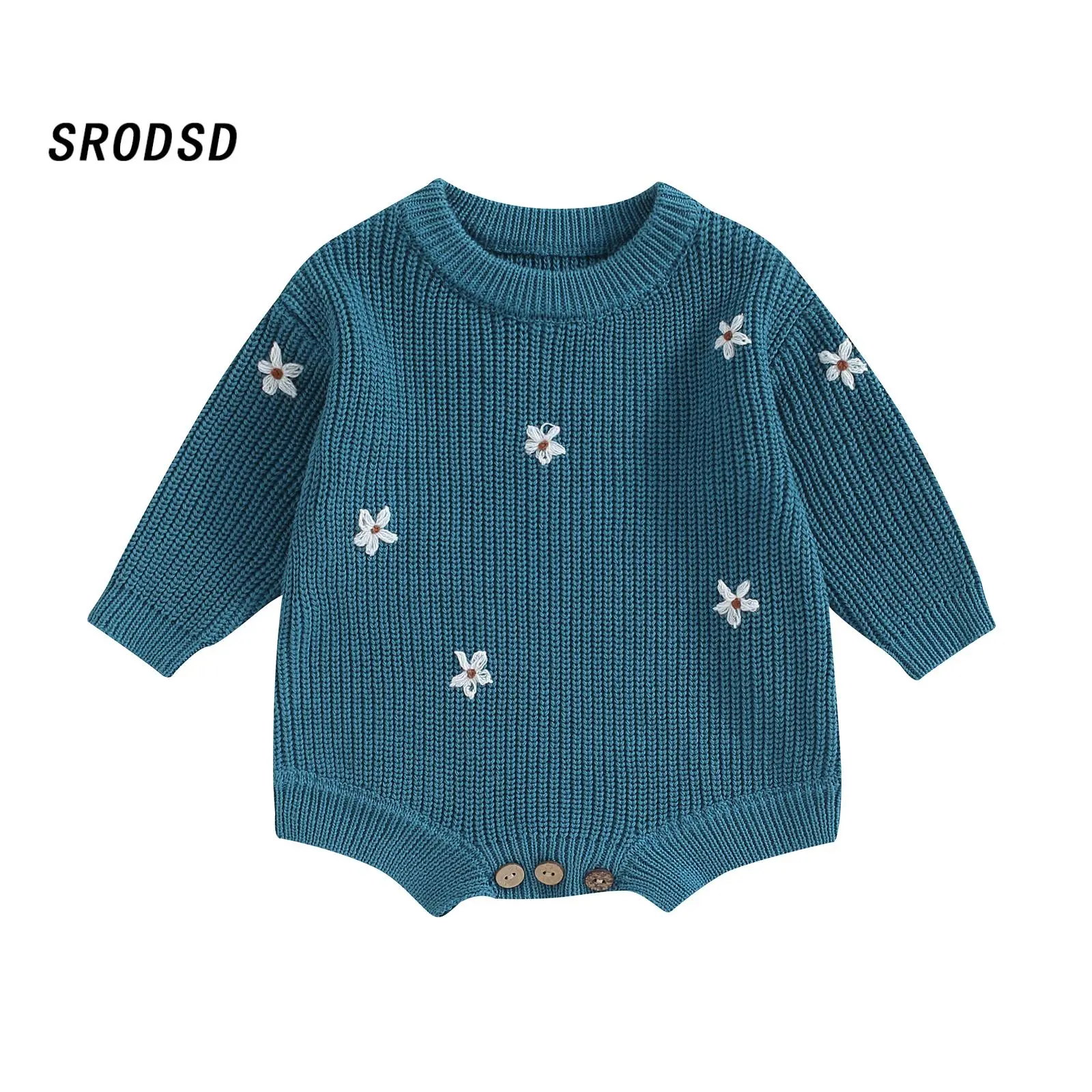 Baby Boys Girls Sweater Rompers Flower Embroidery Infant Jumpsuits