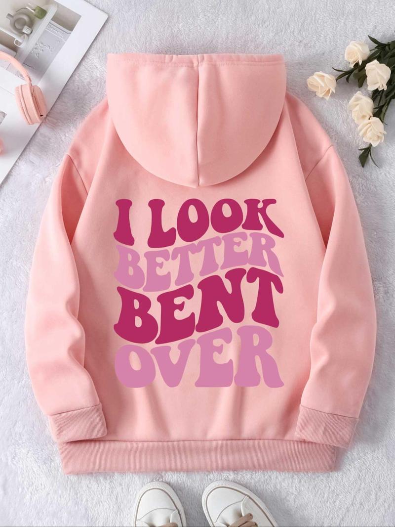 Product Introduction of Women's Letter Print Drop Shoulder Drawstring Hoodie, Fashion Casual Kangaroo Pocket Hooded Sweatshirt for Daily Outdoor Wear, Yoga Hoodie, Spring 2024 Fashion, Women Clothes 7
