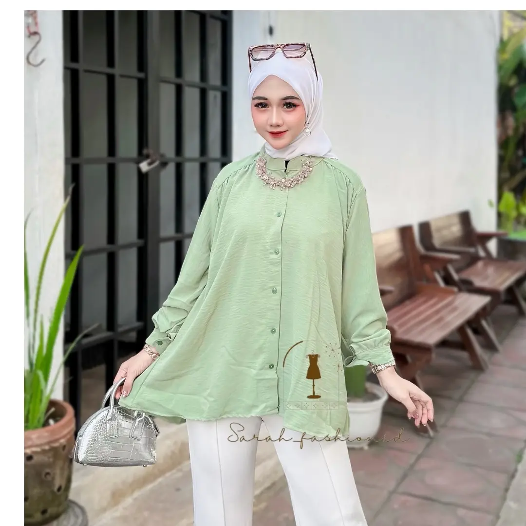 Atasan kemeja Alina busui friendly Kerah sanghai lengan Manset Muslim Wanita Nyaman Airflow