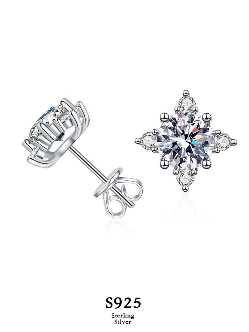 Product Introduction of S925 Sterling Silver Flower Design Earrings, 2024 New Style Fashionable Rhinestone Decor Earrings for Women & Girls, Trendy All-match & Exquisite Jewelry for Birthday Gift 0
