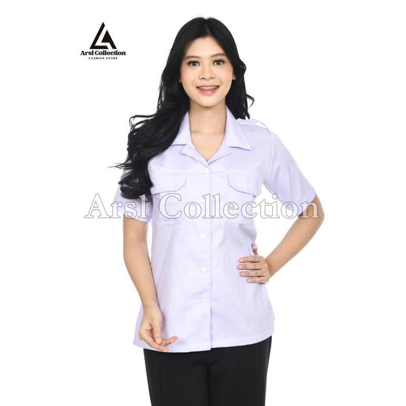 Atasan PDH Wanita – Baju Kemeja  Dinas Putih List Hitam,Polos  Formal & Nyaman 2
