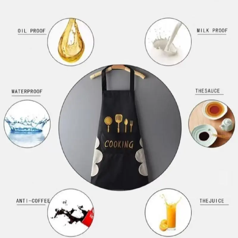 Kitchen Apron, 1 Count Waterproof & Oil-proof Cooking Apron, Utensil Pattern Kitchen Apron, Kitchen Supplies, Household Items 4