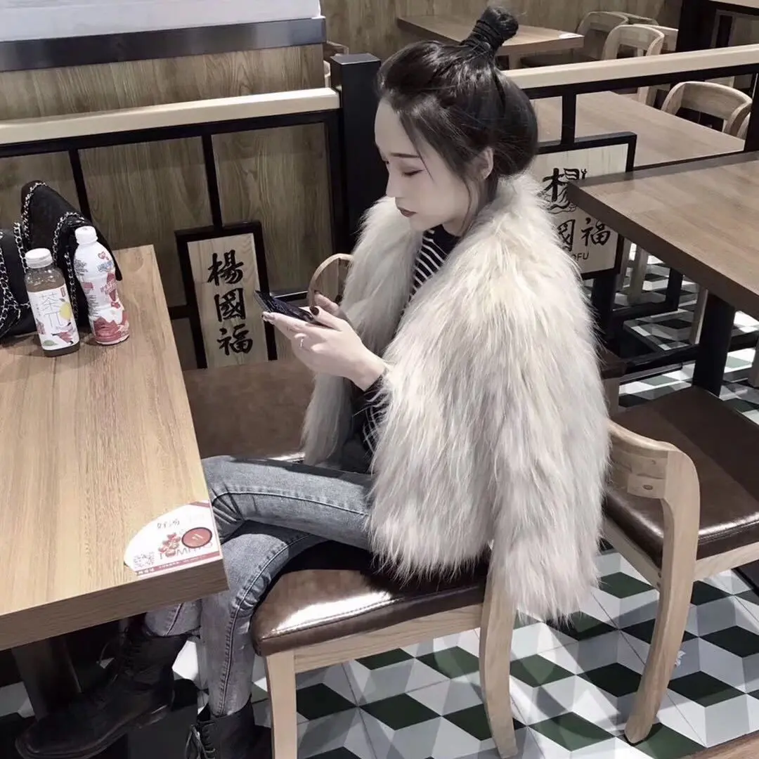 Áo Khoác Lông Giả, Áo Khoác Lông Cáo Giả, Quần Áo Nữ, Phong Cách Hàn Quốc Cùng, Ngắn, Thời Trang Top Women