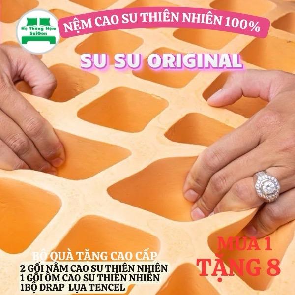 [ Cao 10cm ] Nệm Cao Su Thiên Nhiên Su Su Original “ Chính Hãng” đủ size, êm ái thoáng mát độ đàn hồi tốt, co dãn 4 chiều, thấm hút, tặng bộ drap cao cấp lụa Tencel ( trị giá 1tr5), bảo hành 15 năm