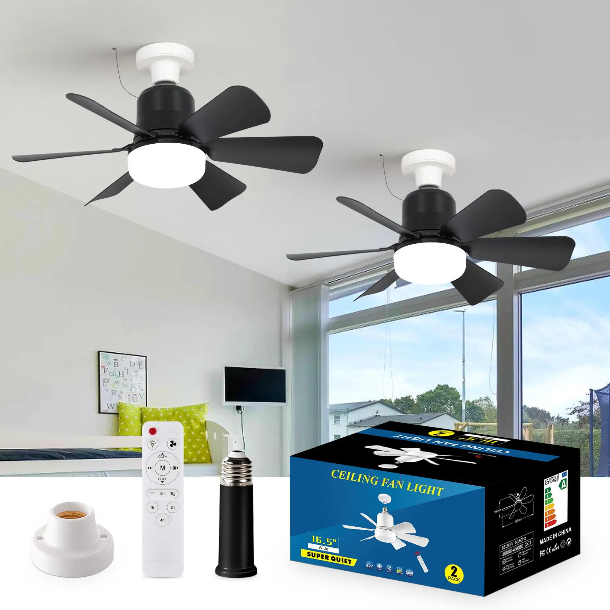 Ceiling Fan Light, LED Fan Light with Remote Control, Quieter Reversible Ceiling Fan Light for Bedroom, Garage, Kitchen, Toilet