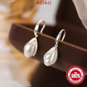 AGIAO Anting Kait Perak Mutiara Pistachio Desain Fashion Untuk Wanita