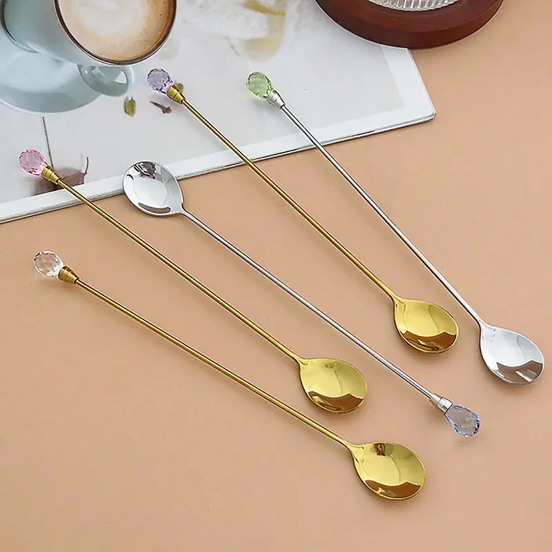 Muỗng Cà Phê Kim Cương Pha Lê, Muỗng Đá Bằng Thép Không Gỉ, Muỗng Khuấy Dài, Muỗng Cà Phê, Kem, Món Tráng Miệng, Cốc Cocktail, Dụng Cụ Nhà Bếp 3