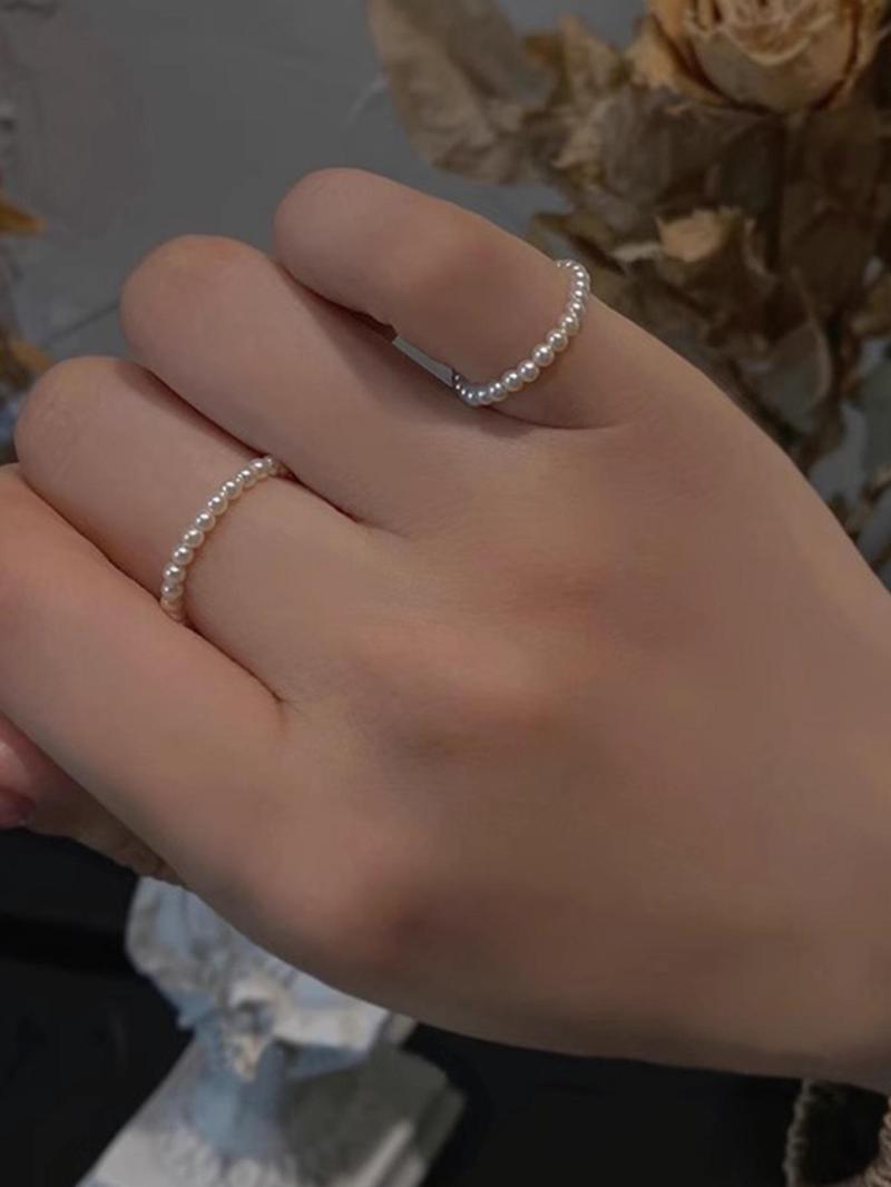 Product Introduction of 2pcs/set Women's Elegant Faux Pearl Decorated Stackable Rings for Gift, Fashion Gorgeous Chic Accessories for Party, Daily Clothing Decor for Girl 14