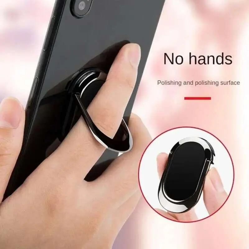Bracket Metal Magnetic Car Mobile Phone Holder Adhesive 360 Rotating Semi-oval Ring Buckle Lazy Stand