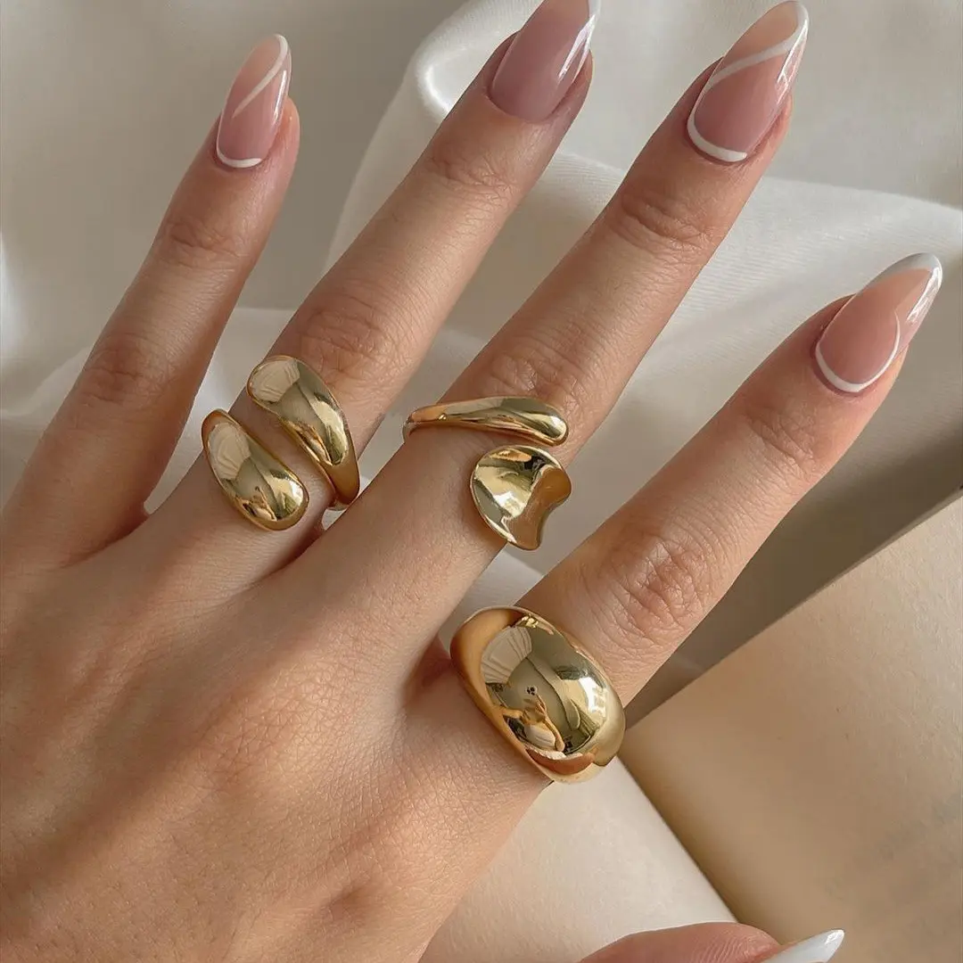 Europe and the United States hot-selling fashion gold irregular opening niche trend ring 3-piece set personality temperament index finger ring women