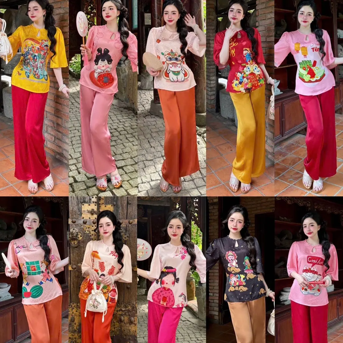 BỘ LAM TẾT HOT 2025 IN 3D TAY LỠ QUẦN DÀI