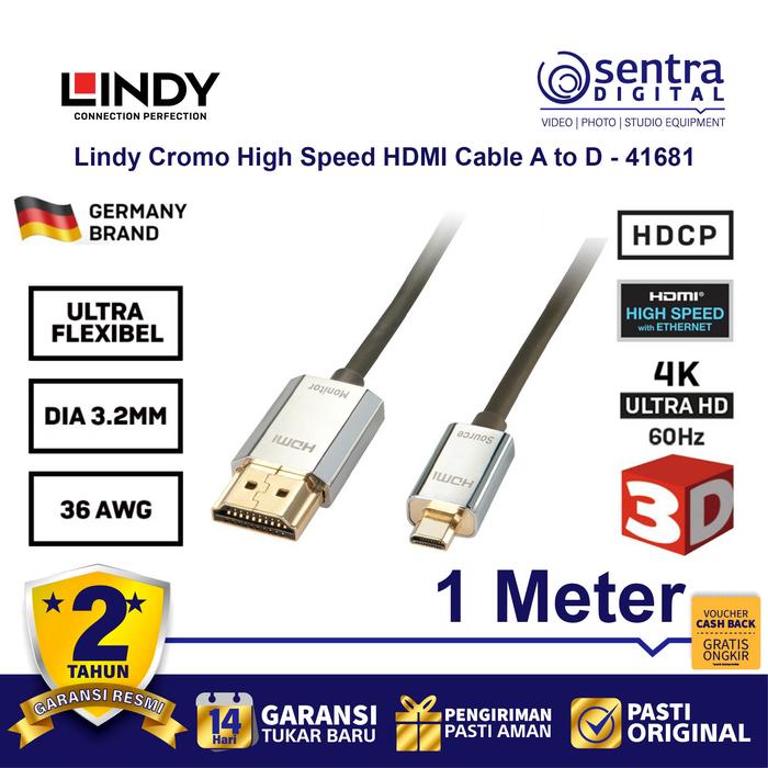 Gambar Lindy Cromo High Speed Micro HDMI to HDMI Cable 1m - 41681 dari Sentra Digital Kota Surabaya Tokopedia