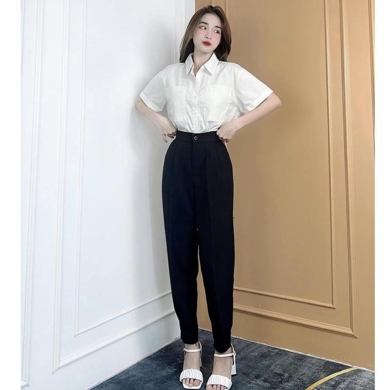 Quần Baggy Đen Nữ Lưng Cao Dáng Dài Đi Học Màu Xanh Đen Vải Mềm Ống Đứng Quần Tây Baggy Nữ Cạp Cao Bigsize Công Sở Làm Ong Women Pants Kem 5