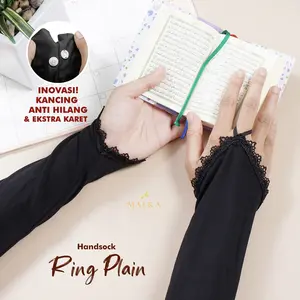 Manset Tangan Handsock Muslim Cincin Renda bahan Jersey Hitam Panjang Sesikut by Maera