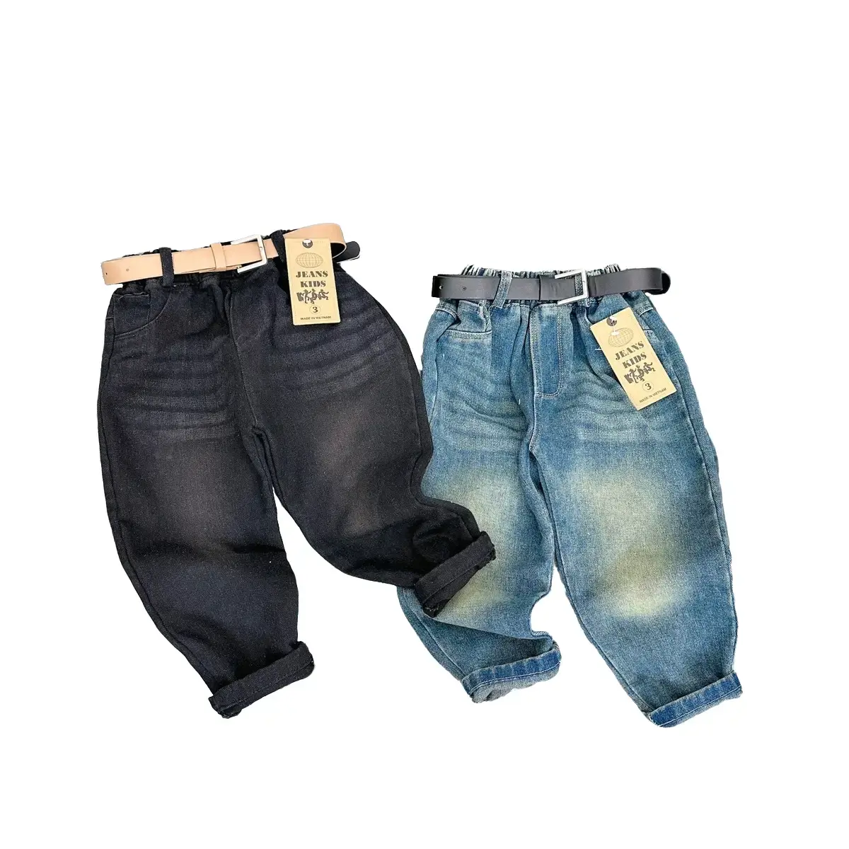 [CAMVAN KID] Quần jean dài không rách 2 màu (xanh-đen) size cho bé 9-28kg(dưới 1m3-không kèm dây lưng)