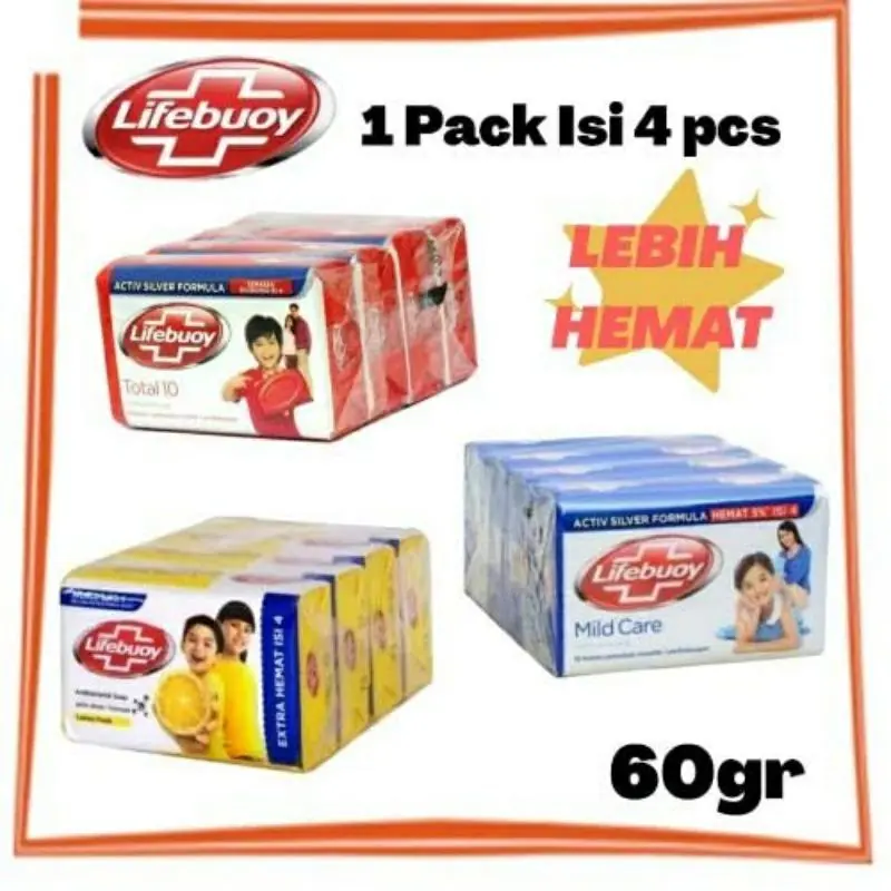 Sabun Mandi Lifebuoy 60g Dapat 4 pcs. BENDED 3 PACK 12 PCS
