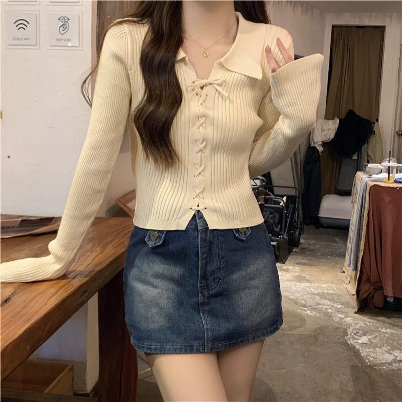 Product Introduction of Áo Len Dệt Kim, Dài Tay, Cổ Polo, Hàng Mới Về Mùa Thu 2024, Áo Len Mặc Trong, Ngắn Và Nhỏ, Có Thể Mặc Bên Trong Áo Len, Dành Cho Nữ, Thích Hợp Cho Mùa Thu Và Mùa Đông 23