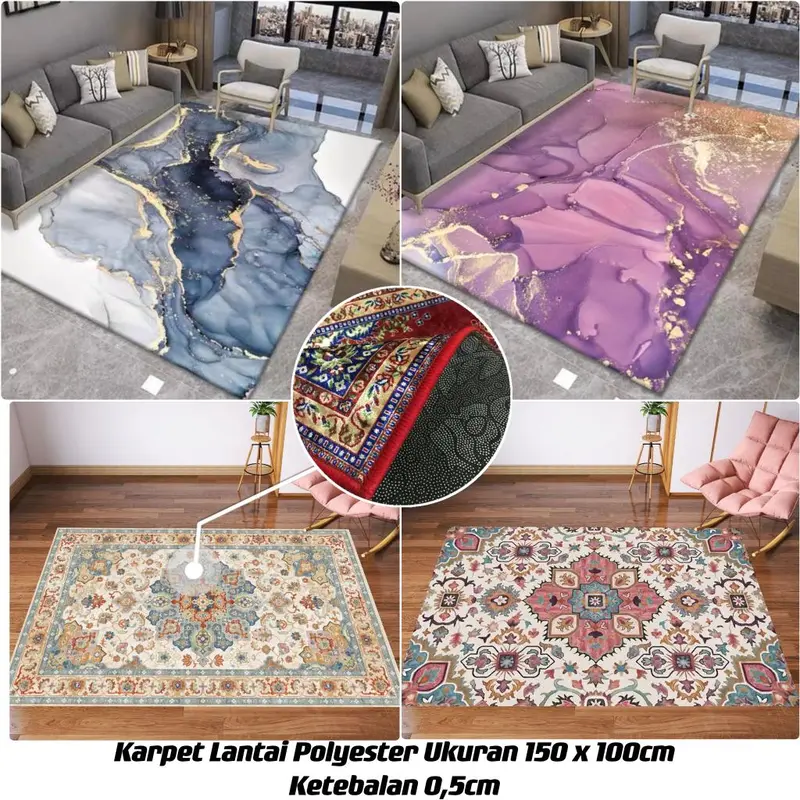 Karpet Polyester Uk 150x100cm/Karpet Lantai Bahan Polyester Glossy 0