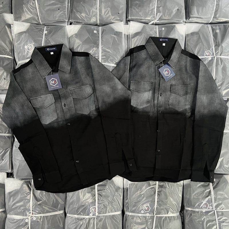 Áo sơ mi đũi loang trắng đen tay ngắn tay dài mới Menswear Nam