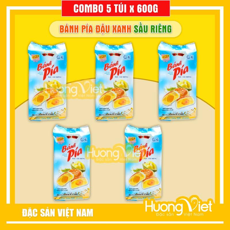 Combo 5 gói bánh pía 5 sao đậu xanh sầu riêng 1 trứng 600gr, bánh pía Tân Huê Viên, đặc sản Sóc Trăng