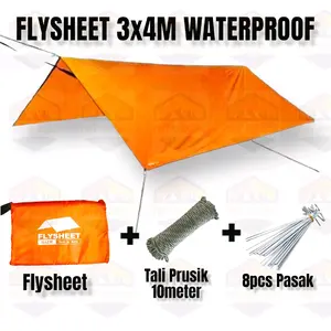 Flysheet 3x4 19 Lubang Free Pasak dan Tali Perusik Anti Air Camping Hujan Outdoor