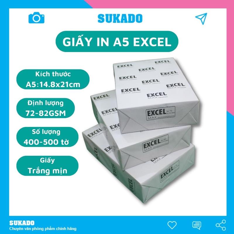  Giấy A5 Excel 70gsm 80gsm Xấp 500 tờ xuất xứ Indonesia SUKADO 