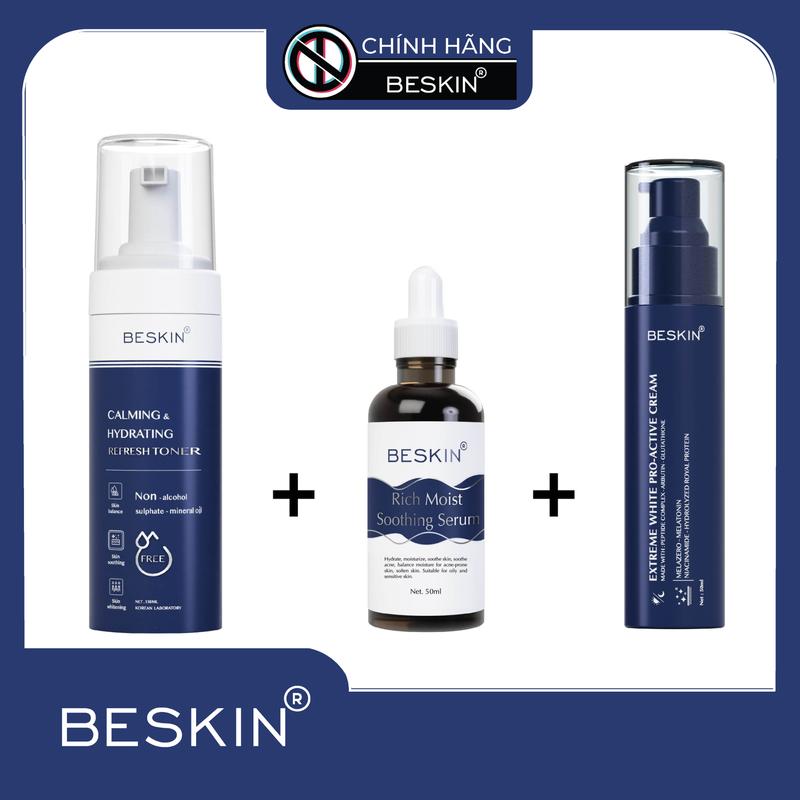 [=> COMBO DƯỠNG SÁNG DA CHO DA DẦU <=]: "Kem Face Phấn Nhung 50ml + Tinh Chất Cấp Ẩm Dịu Da 50ml - Toner Tạo Bọt 150ml" - Thương Hiệu Beskin Việt Nam - Skincare Massage Son Làm Đẹp Da Kem Chống Nắng