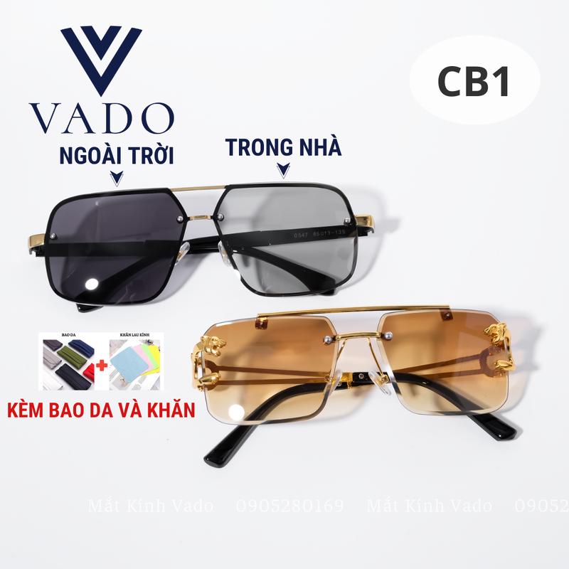 MUA 1 ĐƯỢC 2 - Kính râm thời trang nam đi ngày đêm, Mắt Kính đổi màu form phi công  kèm kính nâu - Đi kèm bao da và khăn lau - VADO - CB1