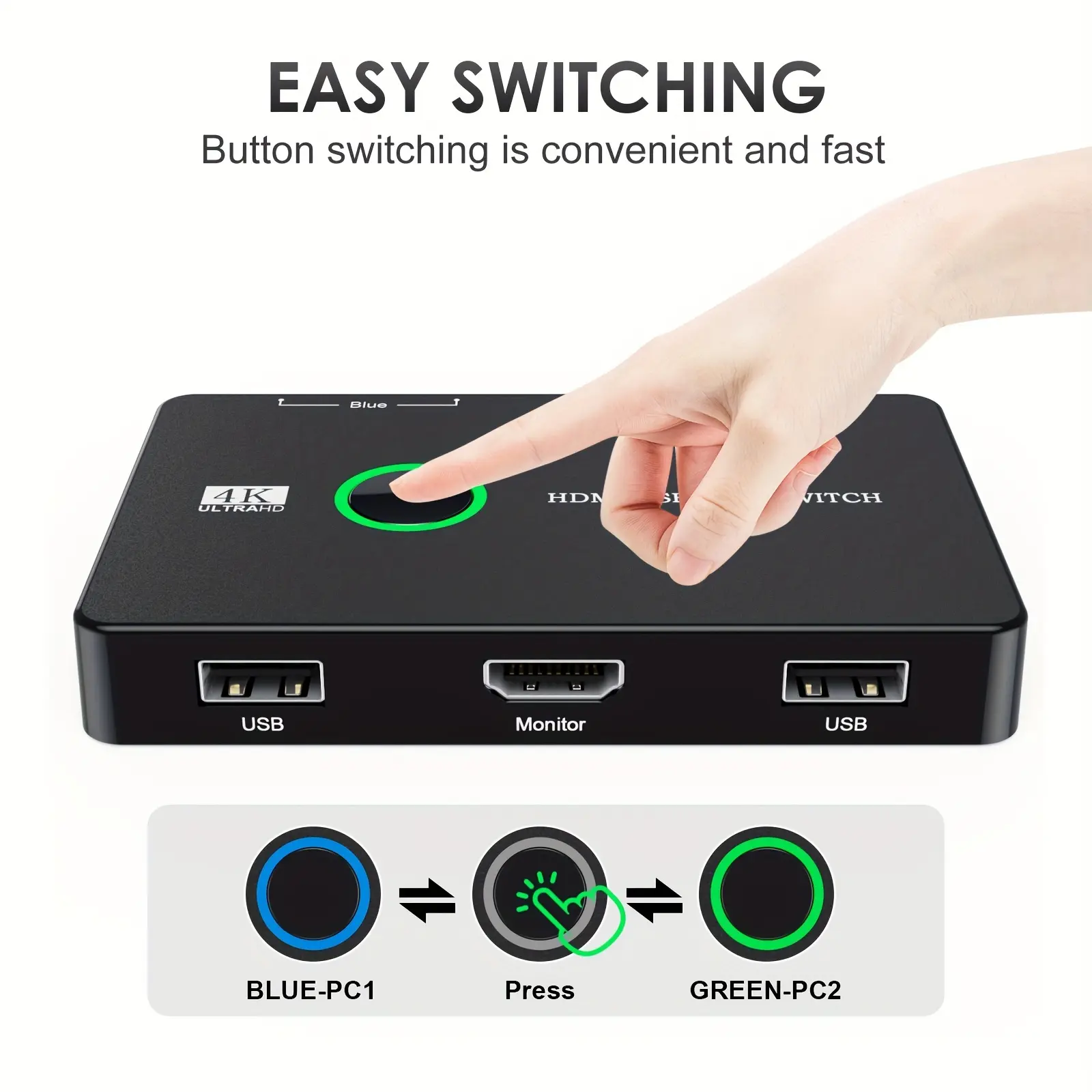 Switch, Ultra-HD 4K, Liền Mạch, 2 Điều Khiển Máy Tính, Chia sẻ Bàn Phím, Chuột Và Máy In, Màn Hình 1 Màn Hình, Cắm & Chạy, Bao Gồm 2 Cáp USB Và HDTV
