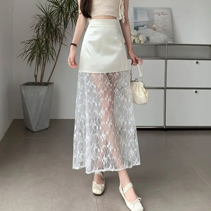 Chân Váy Hàn Quốc, Cạp Cao, Ren Đan, Thanh Lịch, Váy Dài, Thích Hợp Đi Làm, Hàng Mới Về, Mùa Hè 2023 Nữ Women 1
