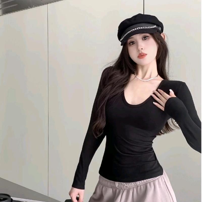 ( XẢ KHO ) Áo thun cổ tim tay dài,chất len mềm xịn tôn dáng Nữ Women Top Ong A127 baby  tee