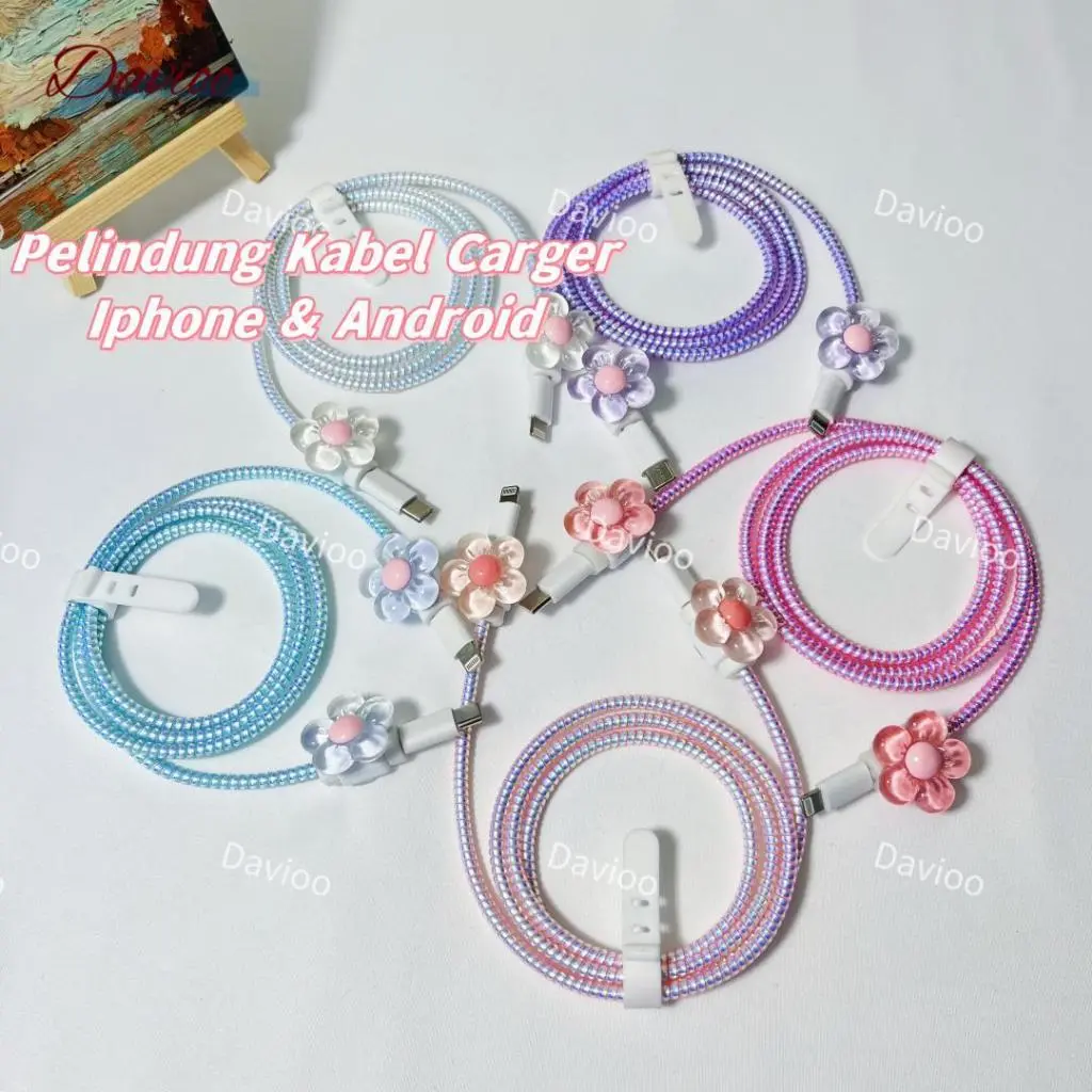 1 Set 4 item Pelindung Kabel Carger Universal Motif Bunga Pelindung Kabel Data Kawat Kabel Data HP FOR Iphone Samsung Xiaomi Oppo Huawei Android Universal