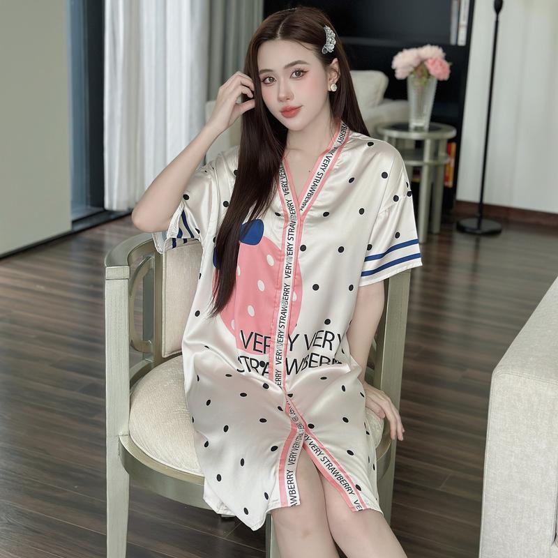 Đầm ngủ sơ mi Hisexy cổ chữ y Pijama sơ mi form suông Lụa Latin Cao cấp SM24