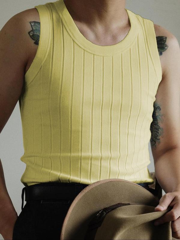 Men's Plain Round Neck Knit Vest, Summer Clothes, Regular Fit Casual Sleeveless Tank Top for Summer, Men's Knitwear for Daily Wear, Vest Top 2