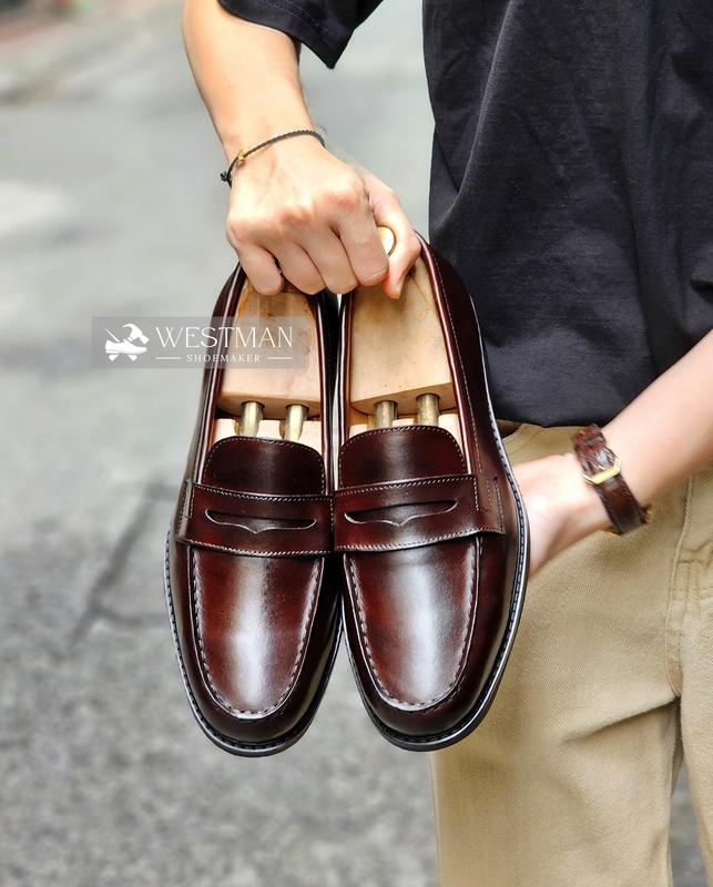  Giày da Nam Penny Loafer Westman W006HM Da bê mộc Ý - Màu Dark Brown Patina 