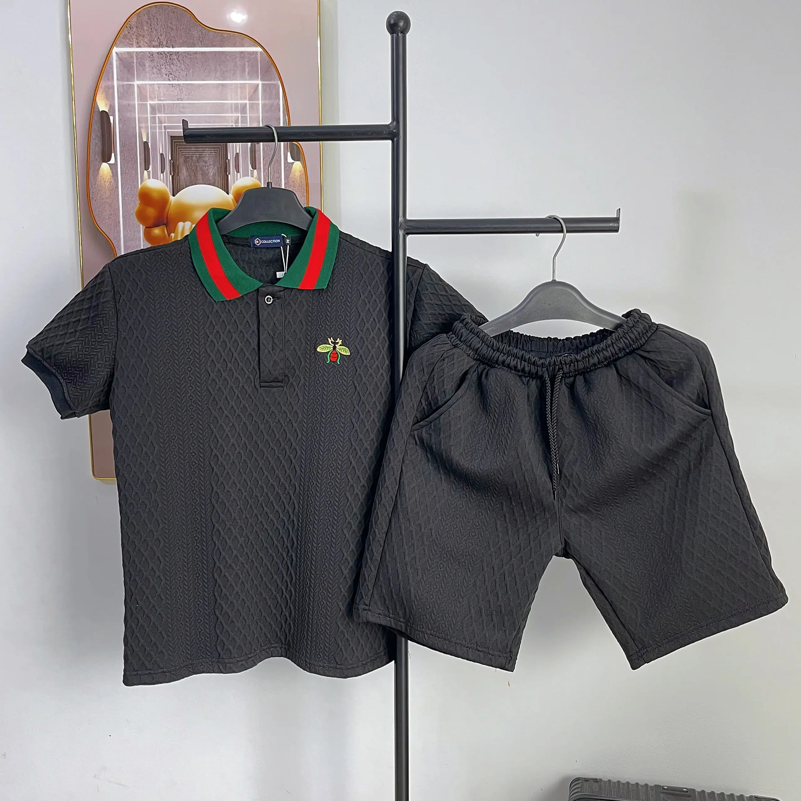 Set đồ bộ nam cổ trụ cộc tay chất liệu xốp nổi  - B137 Menswear Áo set  nam