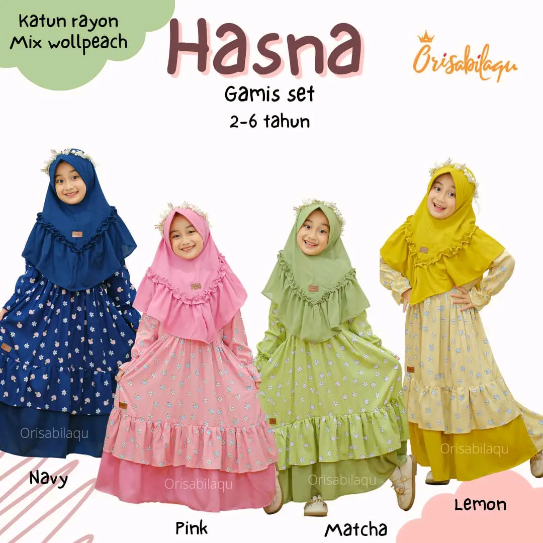 2-6th Gamis syari anak KIDS / set gamis anak / gamis hasna orisabilaqu